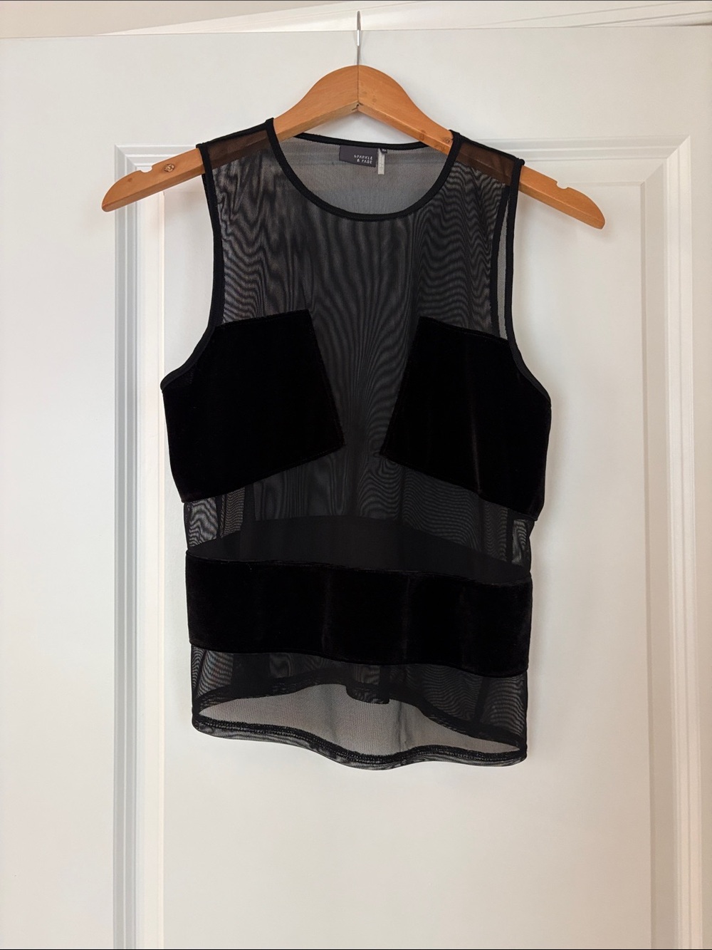 Sparkle & Fade Black Sheer Mesh Tank with Velvet Panels